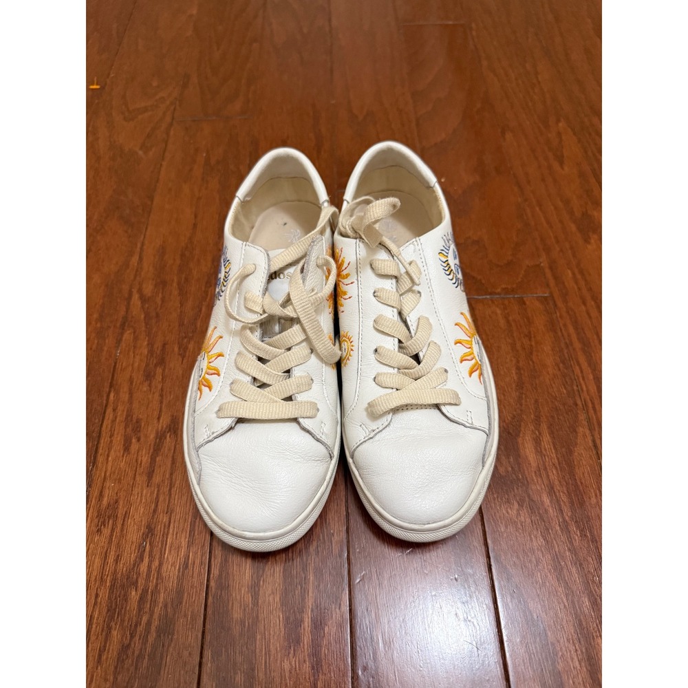Soludos shine on White Leather Embroidered  Lace Up Sneakers‎ Women 6.5